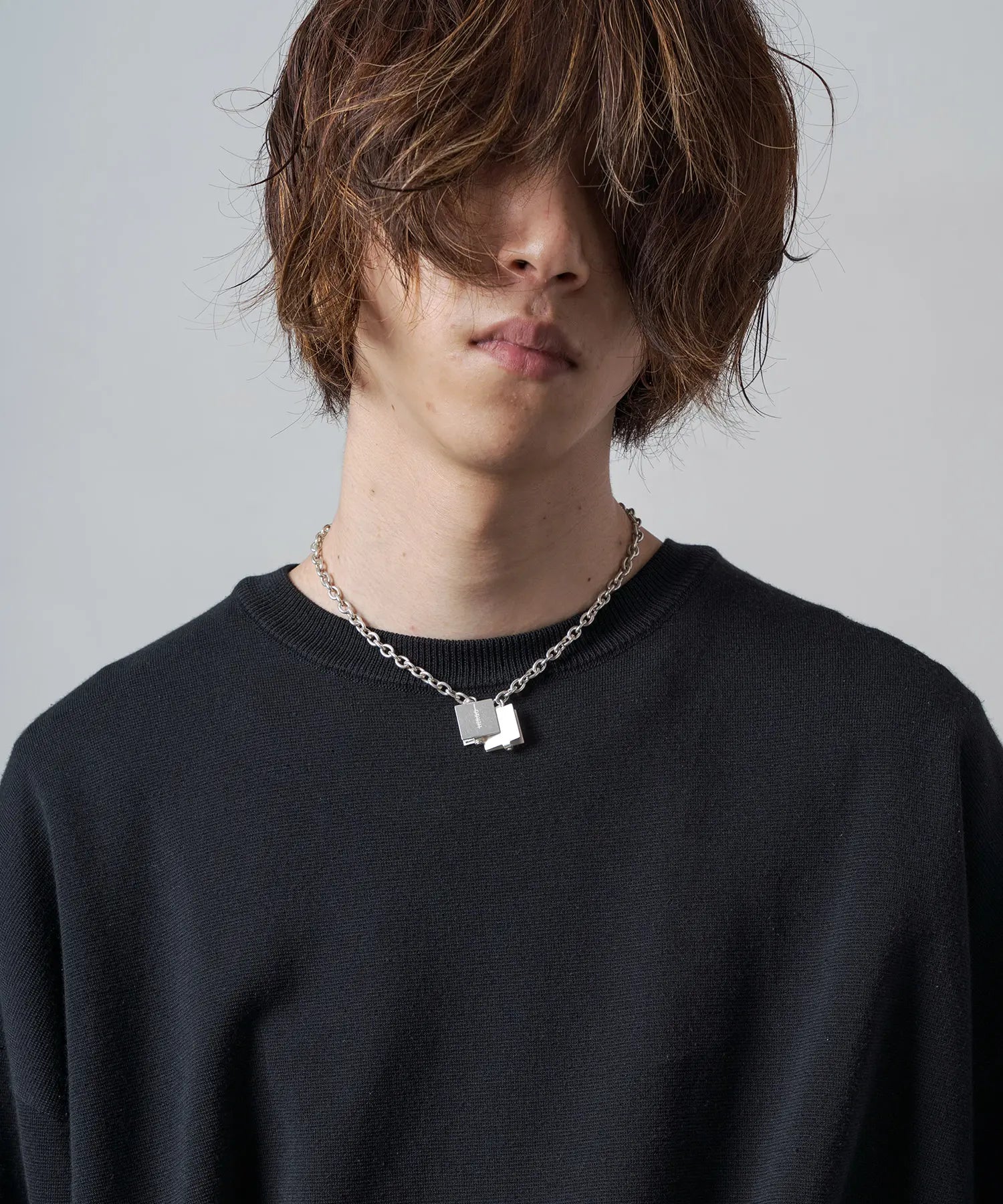 square clip W necklace azuki |HERGO