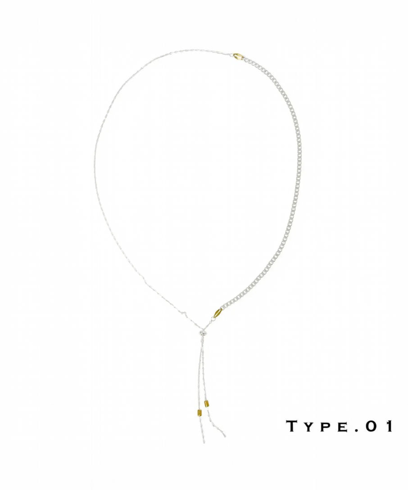 ROLE STOREのNOISE NECKLACE。2種類の異なるシルバー925チェーンを組み合わせた、スライド式で長さ調整可能なシルバーネックレス。