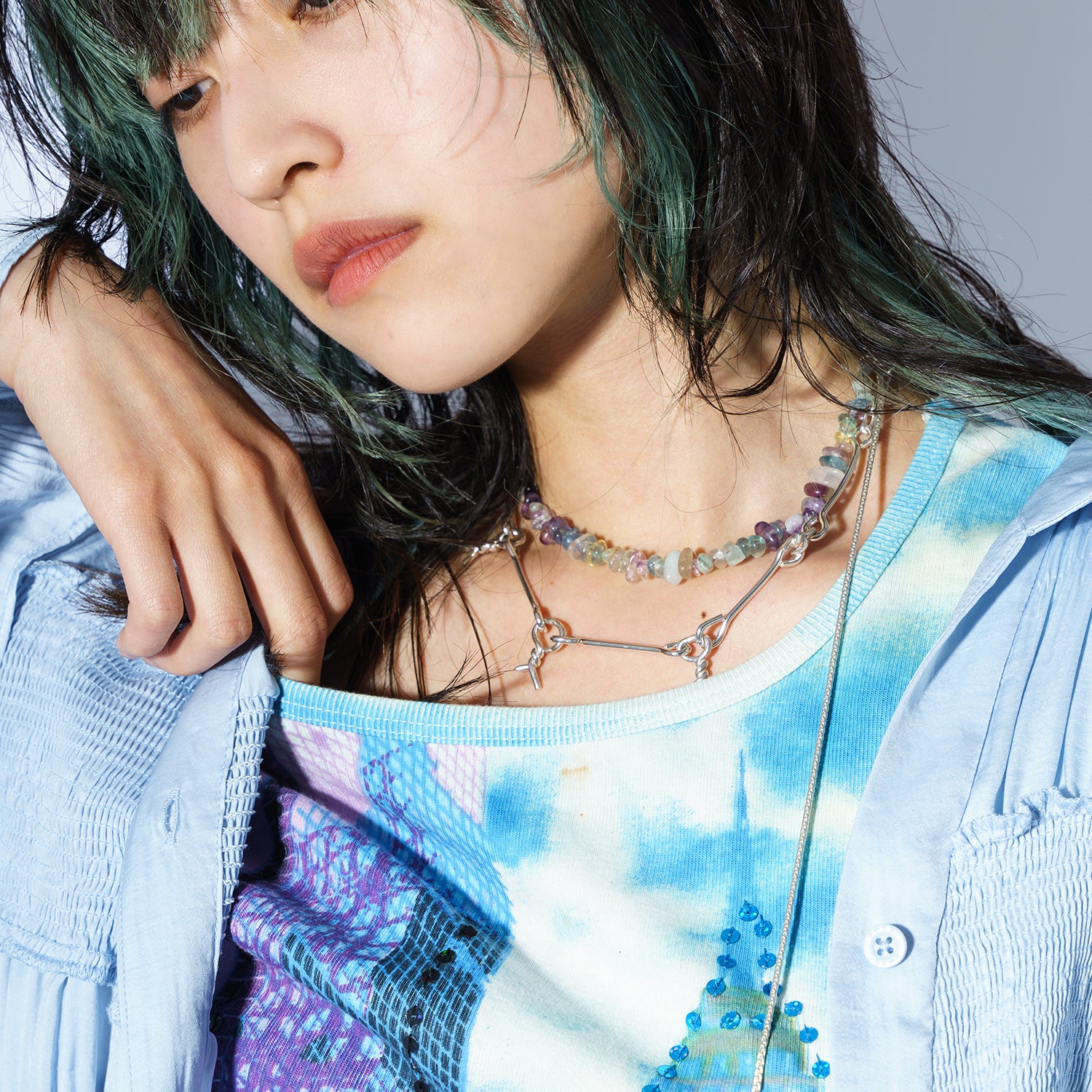 BASE CHOKER NECKLACE -BEADS GREEN- | NARRATIVEPLATOON