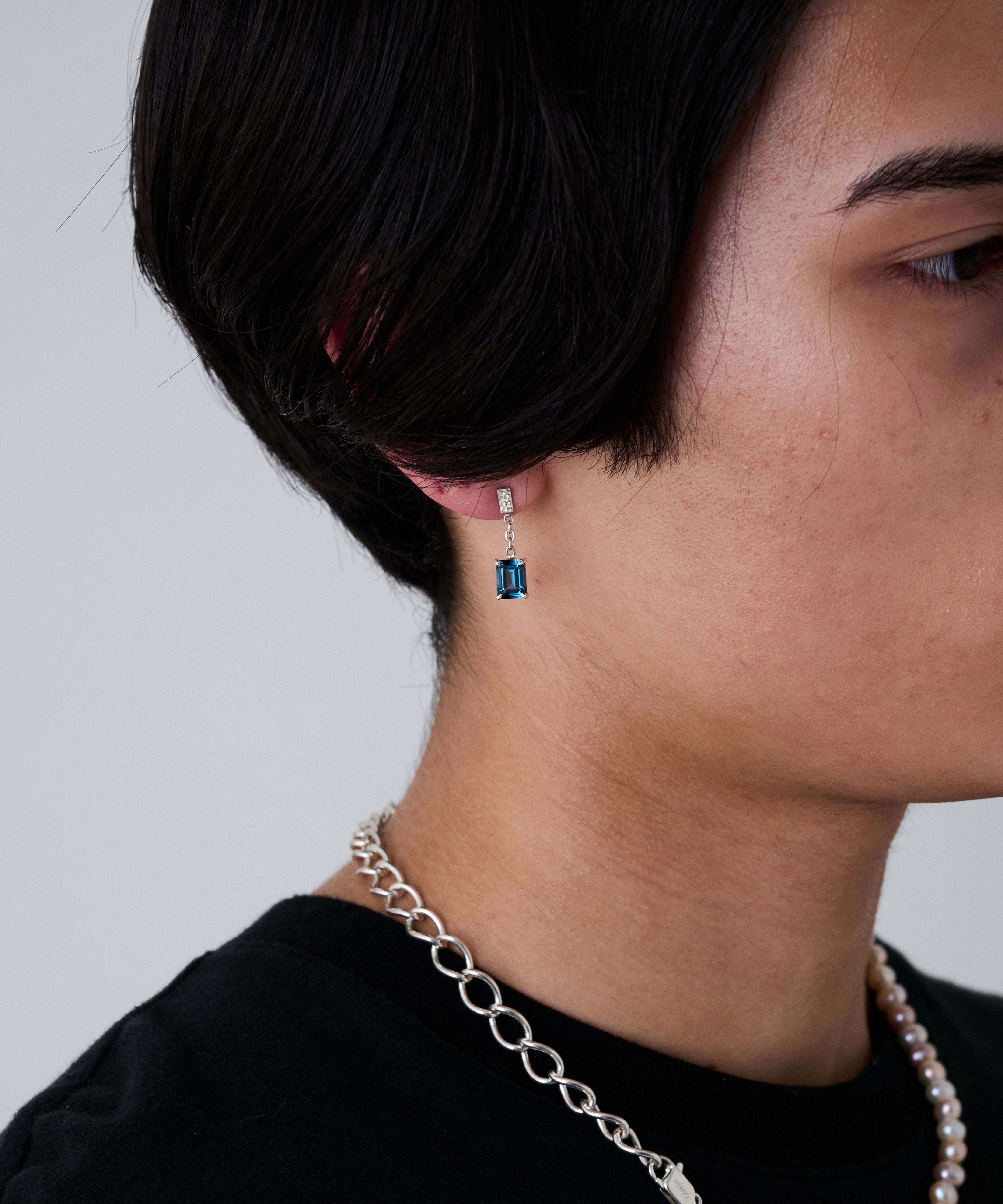 square stone pierce blue topaz SV-925| HERGO