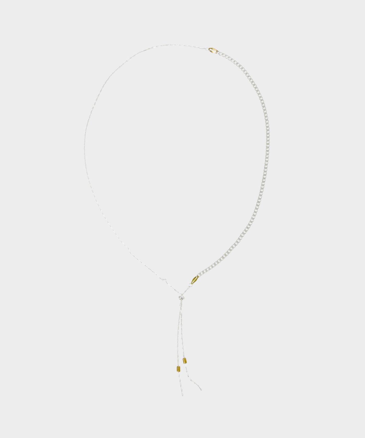 ROLE STOREのNOISE NECKLACE。2種類のシルバー925チェーンを組み合わせた、スライド調整可能なシルバーのコンビネックレス。