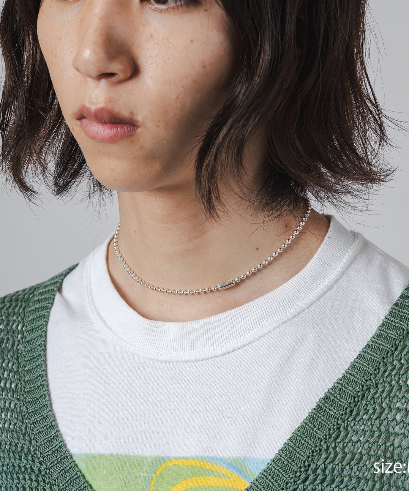 ROLE STOREのシルバー925製ボールチェーンチョーカー。シンプルでストリート感のある3mm幅のネックレス。